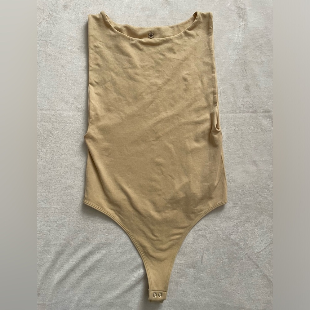 Aura Honey Beige Thong High Neck Tank Bodysuit One Piece Minimalist Design